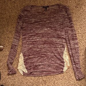 Forever 21 Burgundy Long Sleeve Top with Lace Detail